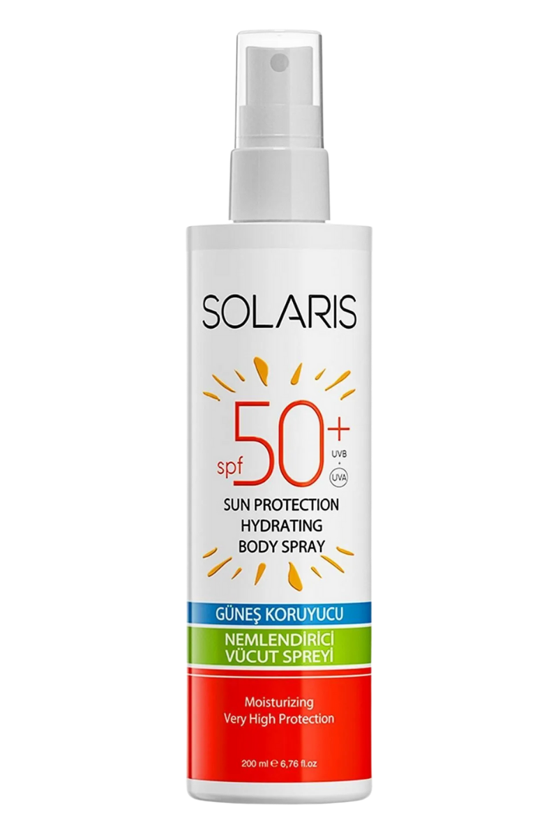 41-Solaris Güneş Kremi Leke Karşıtı SPF 50+ (50 ml) ve Çocuk Güneş Kremi Sprey SPF 50+ (150 ml) ve Yetişkin Güneş Koruyucu Krem Sprey SPF 50+ (200 ml)
