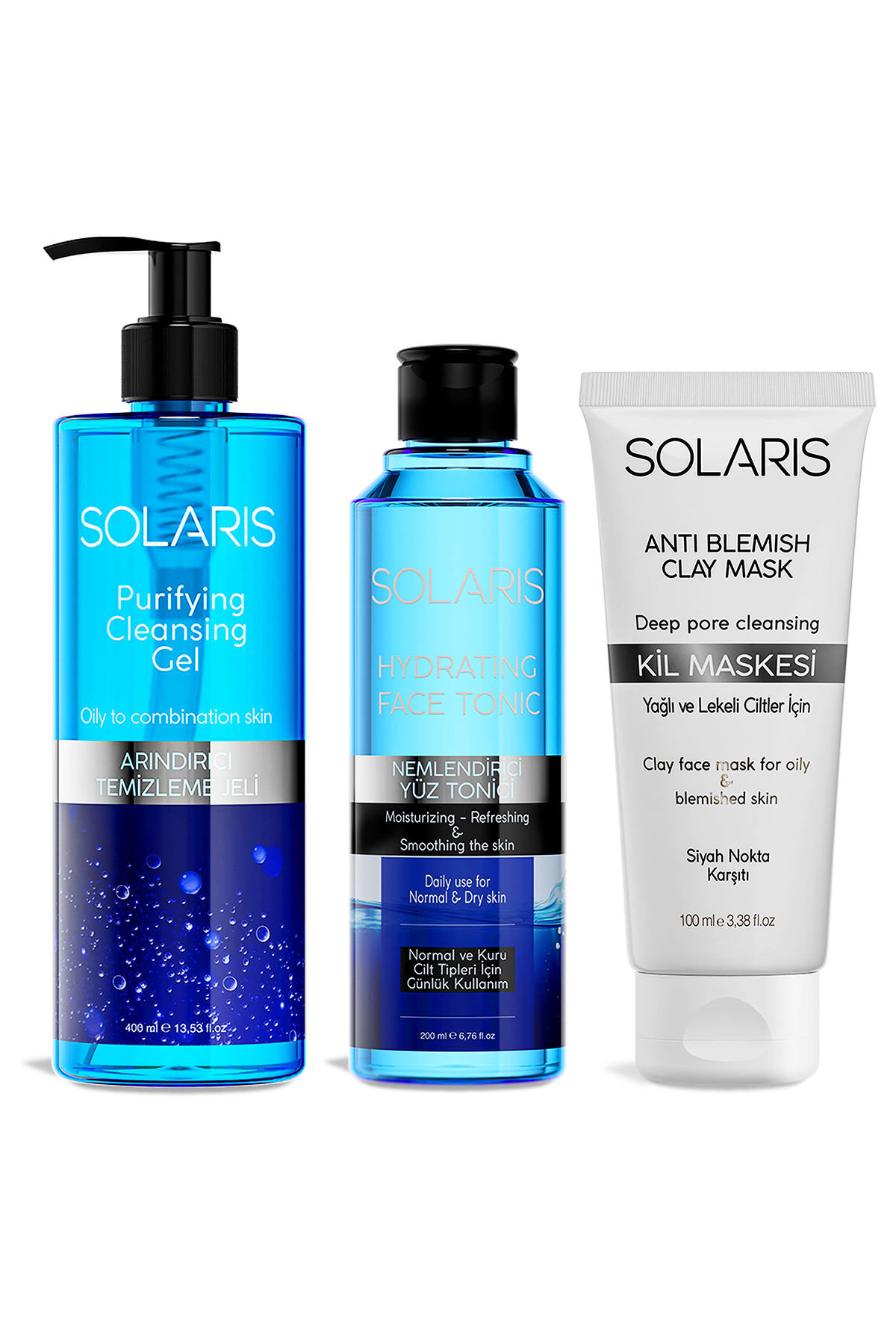 Solaris Yüz Temizleme Jeli +Yüz Toniği Nemlendirici+ Kil Maskesi