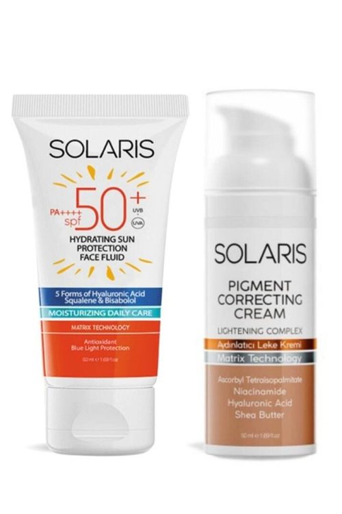 Solaris Tüm Cilt Tipleri İçin Güneş Kremi SPF 50+ (50 ml) ve Aydınlatıcı Leke Kremi 50 ml